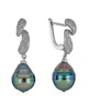 BELPEARL Silver 11-10mm Tahitian Pearl CZ Earrings