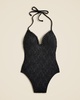 Cloque one-piece swimsuit with beaded trim
