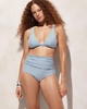 Ruched high-rise bikini bottom in seersucker