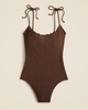 Smocked tie-shoulder one-piece swimsuit