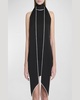 Crystal Trimmed Scarf Mini Satin Dress