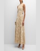 Eloise Floral Vine Embroidered Cotton Burlap Maxi Dress