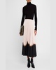 Tatum Pleated Contrast-Hem Midi Skirt