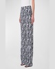 Marla Mini Half Circle Grid-Print Straight-Leg Moss Crepe Pants