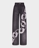 Chain Cutout Wide-Leg Jeans