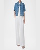 Fringed Check Denim Short-Sleeve Shirt Jacket