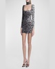 Printed Velvet Mini Dress with Neck Cuff