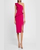 One-Shoulder Ruffle Midi Sheath Dress