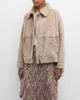 Shearling Velour Shirt Jacket With Monili Trim
