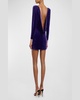 Long-Sleeve Cowl Backless Velvet Mini Dress