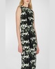 Flower-Print Boat-Neck Belted Midi Dress