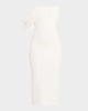 Draped-Sleeve Corset Crepe Midi Dress