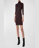 Mock-Neck Slits Long-Sleeve Knit Mini Dress
