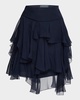 Asymmetric Tiered Silk Ruffle Mini Skirt
