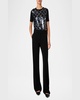 Front Sequined Short Sleeve Wool Sweater