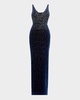 Singlet Crystal Velvet Sweetheart Column Gown