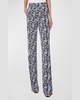Marla Mini Half Circle Grid-Print Straight-Leg Moss Crepe Pants