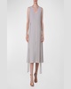 V-Neck Sleeveless Waist-Tie Silk Midi Dress
