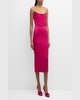 Satin Crepe Curved Strapless Midi Dress
