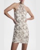 Sequin-Embellished Halter Mini Dress