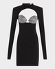 Crystal Bustier Cutout Long-Sleeve Mini Dress