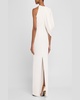 Asymmetric Cape-Sleeve Crepe Column Gown
