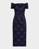 Off-Shoulder Floral Jacquard Midi Dress