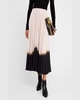 Tatum Pleated Contrast-Hem Midi Skirt