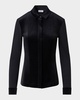 Mixed-Media Velvet Long-Sleeve Blouse