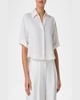 Short-Sleeve High-Low Button-Down Blouse
