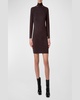 Mock-Neck Slits Long-Sleeve Knit Mini Dress