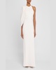Asymmetric Cape-Sleeve Crepe Column Gown