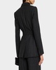 Belted Pinstripe Double-Breasted Blazer