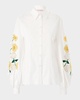 Flower Embroidered Puff-Sleeve Button-Down Shirt