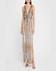 Beaded Deep V-Neck Column Gown