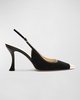 Olivia Suede Cap-Toe Slingback Pumps