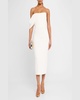 Draped-Sleeve Corset Crepe Midi Dress