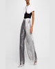 Metallic Fringe Straight Leg Jeans