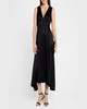 V-Neck Drop-Waist Silk Charmeuse Midi Dress