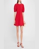 Bettina Topstitched Puff-Sleeve Mini Dress