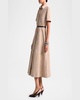 Kiera Suede Fit-Flare Belted Midi Dress
