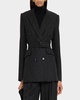Belted Pinstripe Double-Breasted Blazer
