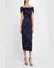 Off-Shoulder Floral Jacquard Midi Dress