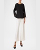Waved Lace Cuffs Cotton Poplin Blouse