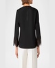 Waved Lace Cuffs Cotton Poplin Blouse