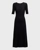 Arden Eyelash Pointelle Knit Elbow-Sleeve Midi Dress