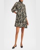 Olive Smocked Cosmo-Flower Mini Dress
