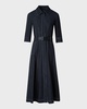 Belted Cotton Denim Midi Dress with Contrast Stitching