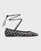 Ane Crystal Studded Ankle-Wrap Ballerina Flats