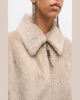 Shearling Velour Shirt Jacket With Monili Trim